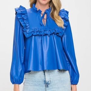 Meet me in Santorini Cordelia Vegan Leather Top - Royal S